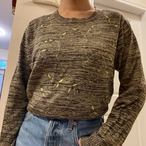 Vintage Embrodered Knit Sweater Green – S - Picture 3 of 14